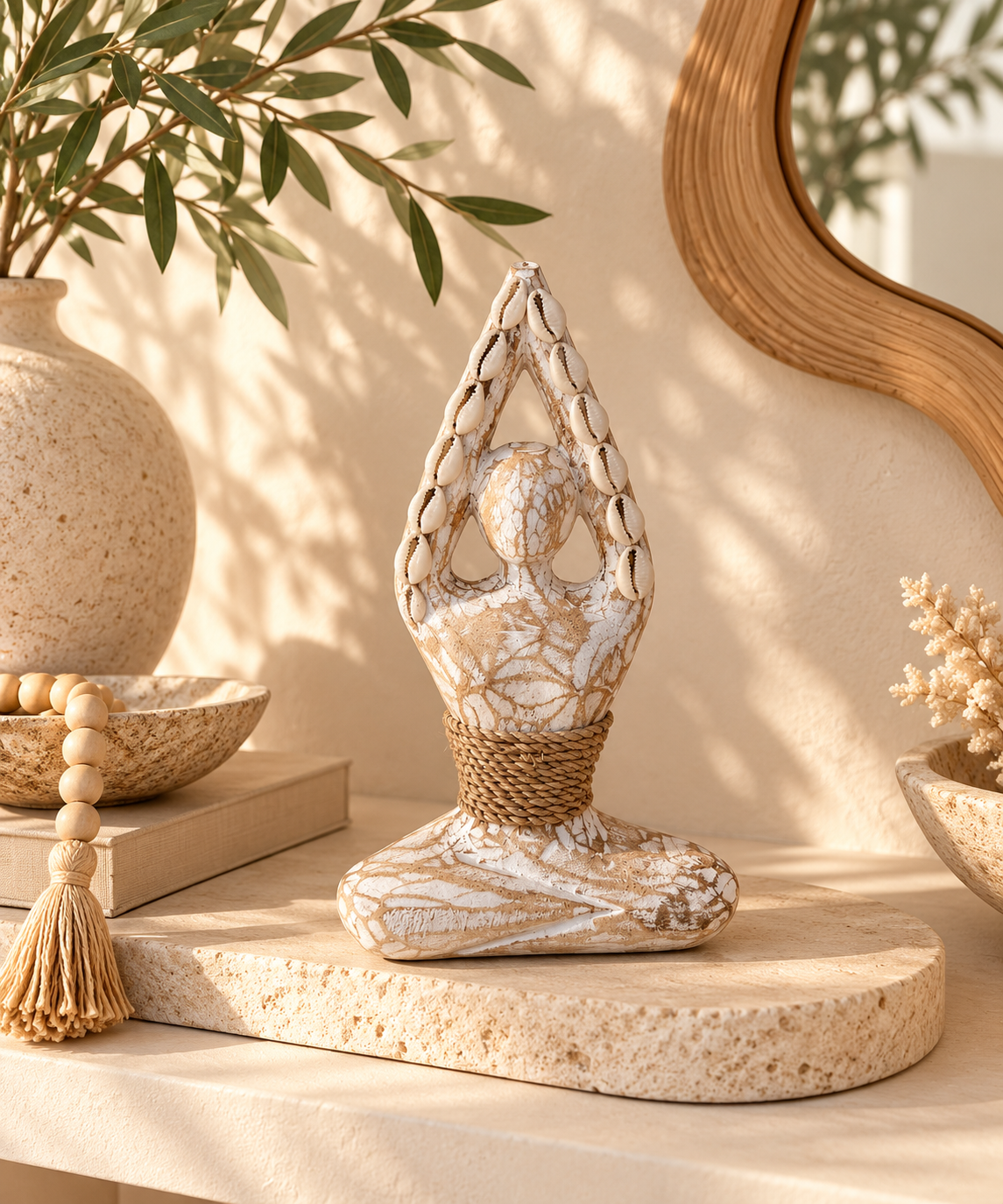 Statuette yoga en coquillages cauris