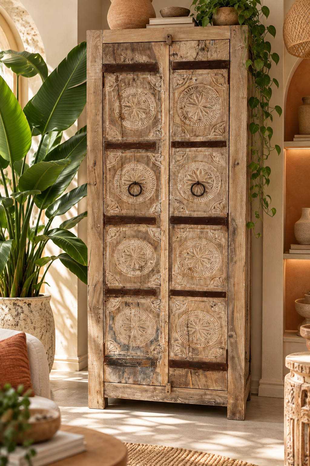Armoire indienne ancienne en bois sculpté
