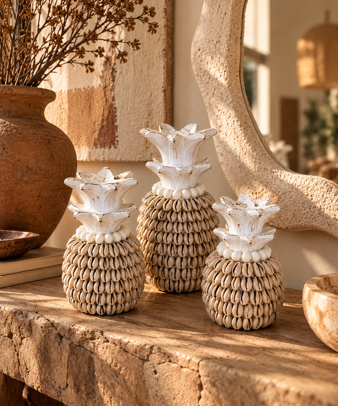 Ananas décoratif en coquillages cauris