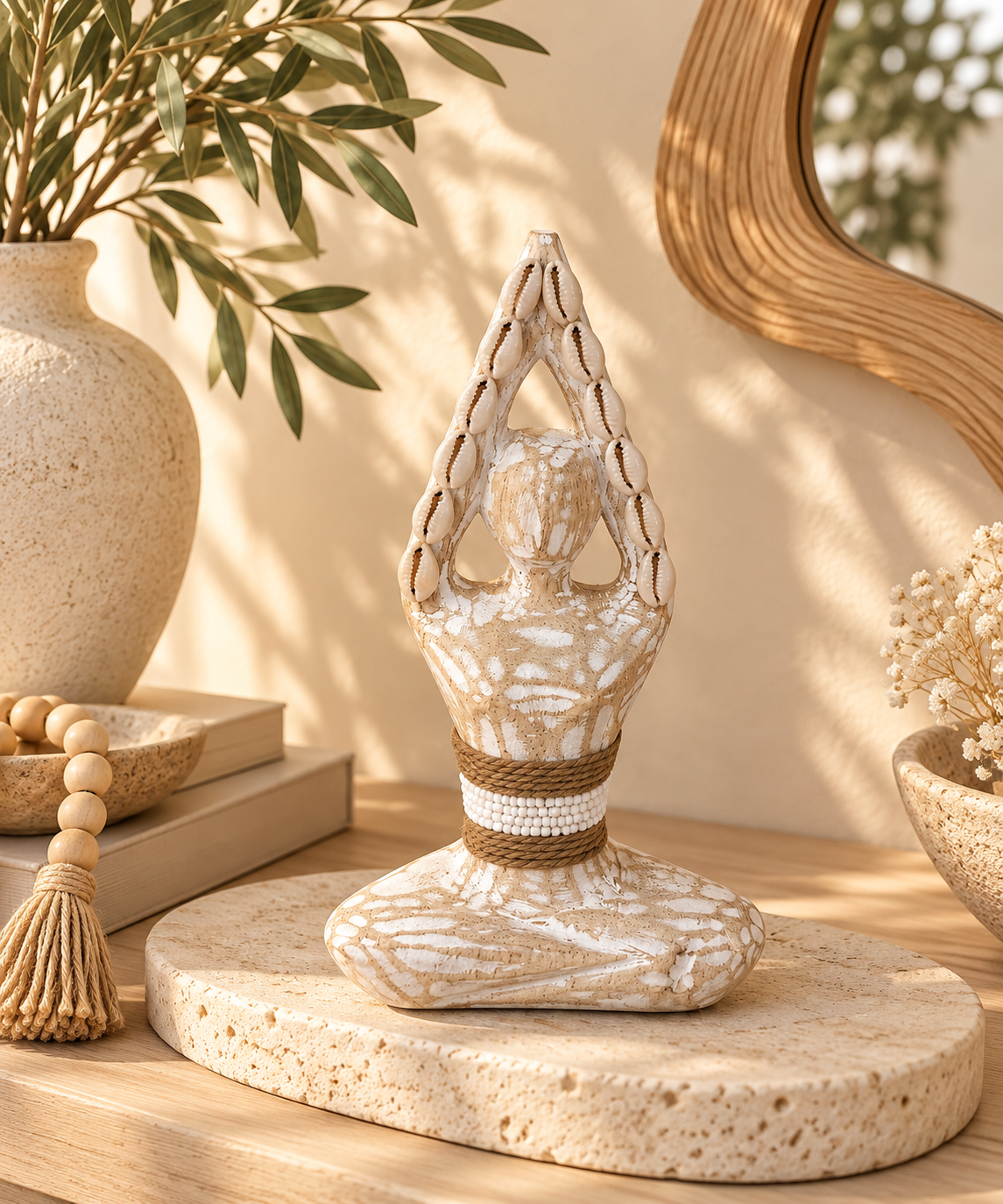 Statuette yoga en coquillages cauris