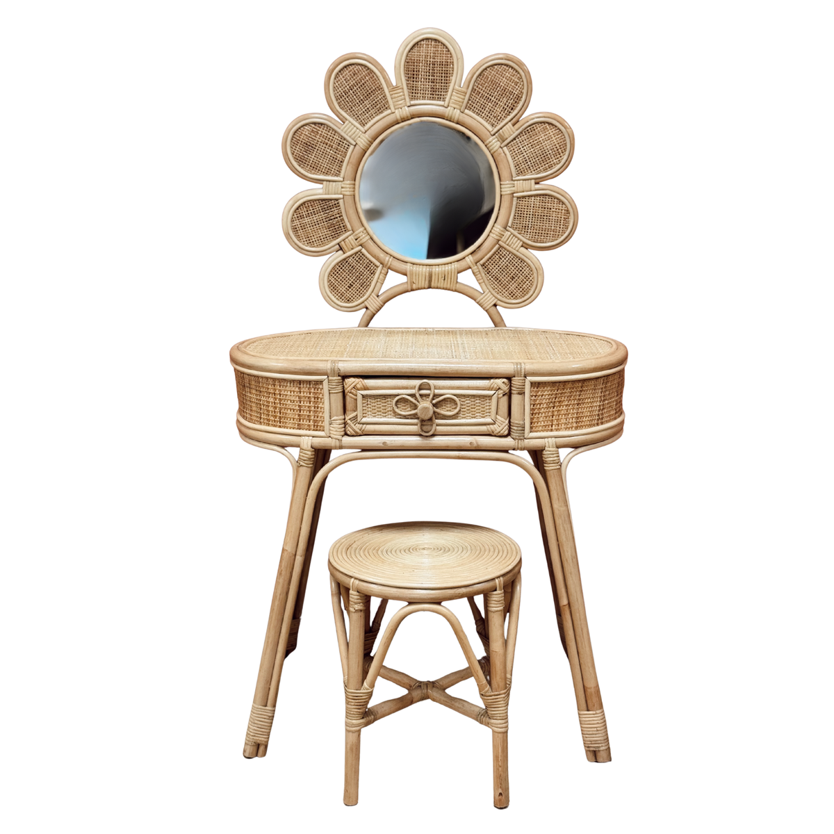 Précommande Ensemble coiffeuse et tabouret en rotin Luna