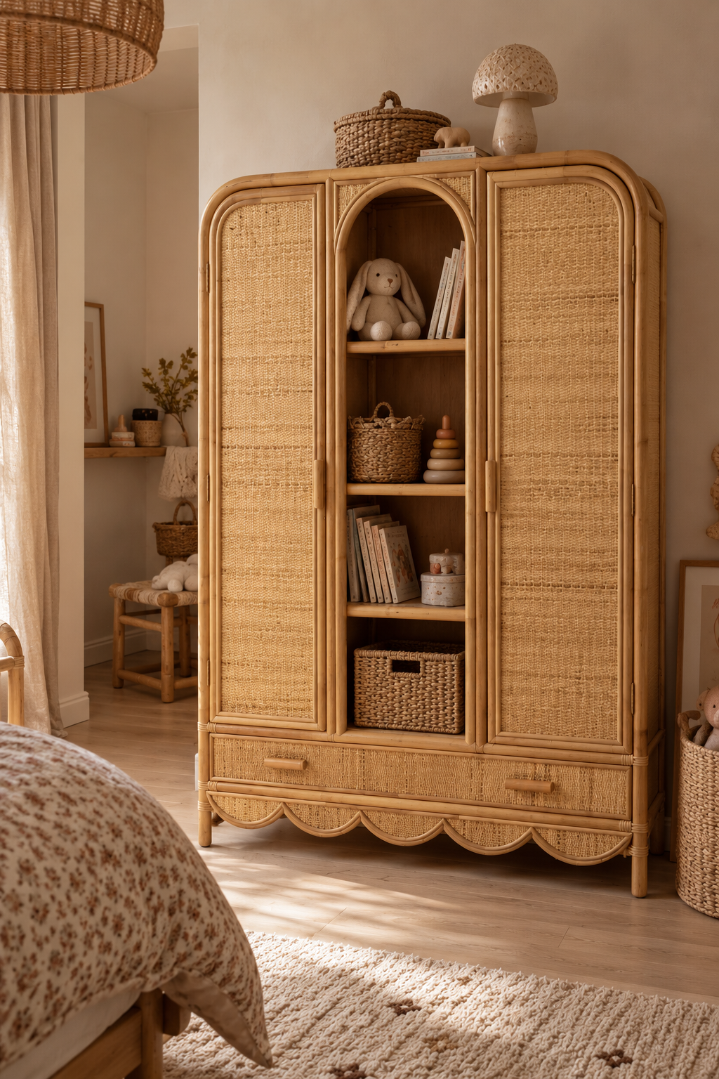 Armoire Daisy en rotin et cannage