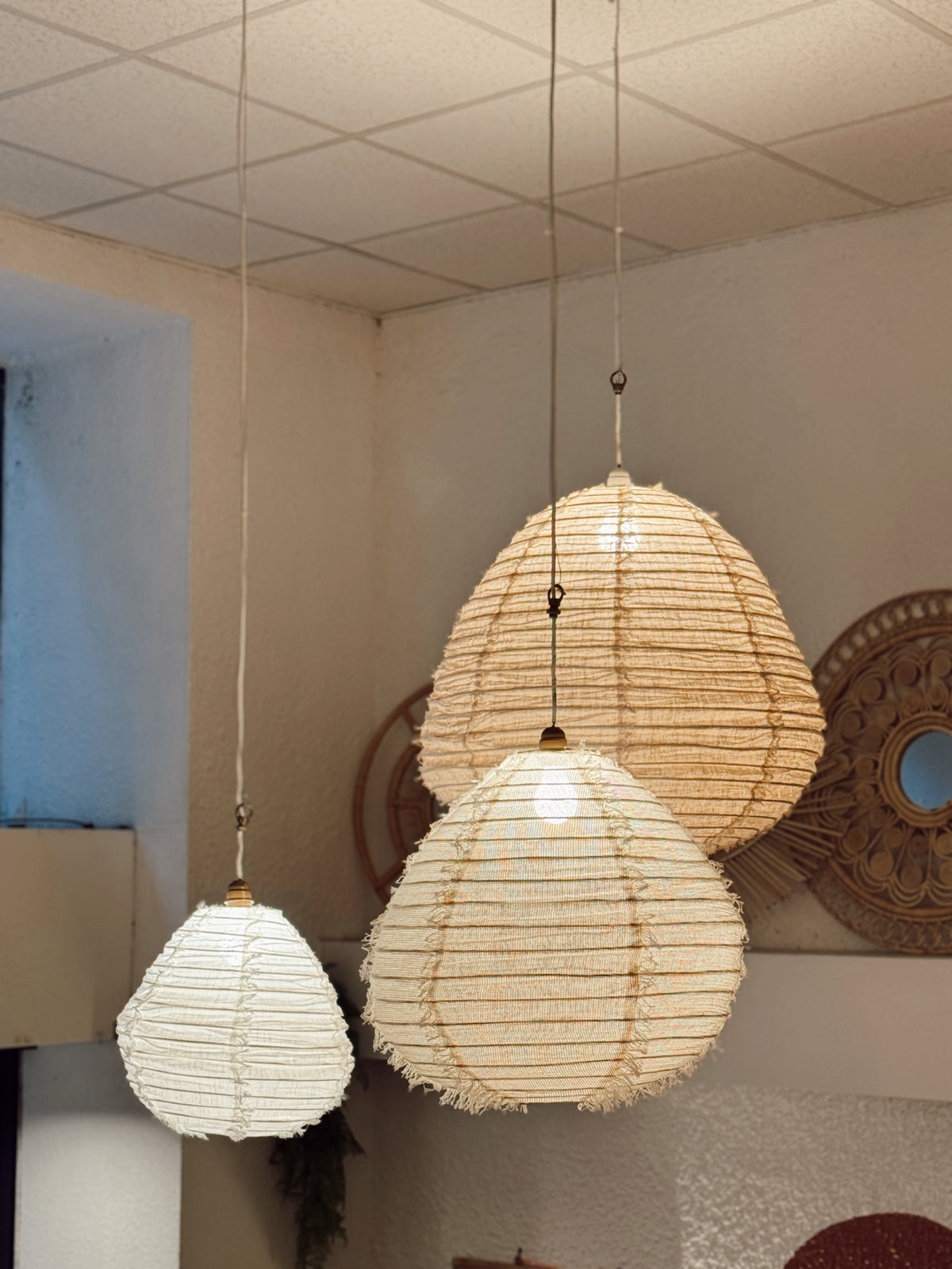 Pack complet | 3 Suspensions Wabi Sabi & Applique plafonnier multiple