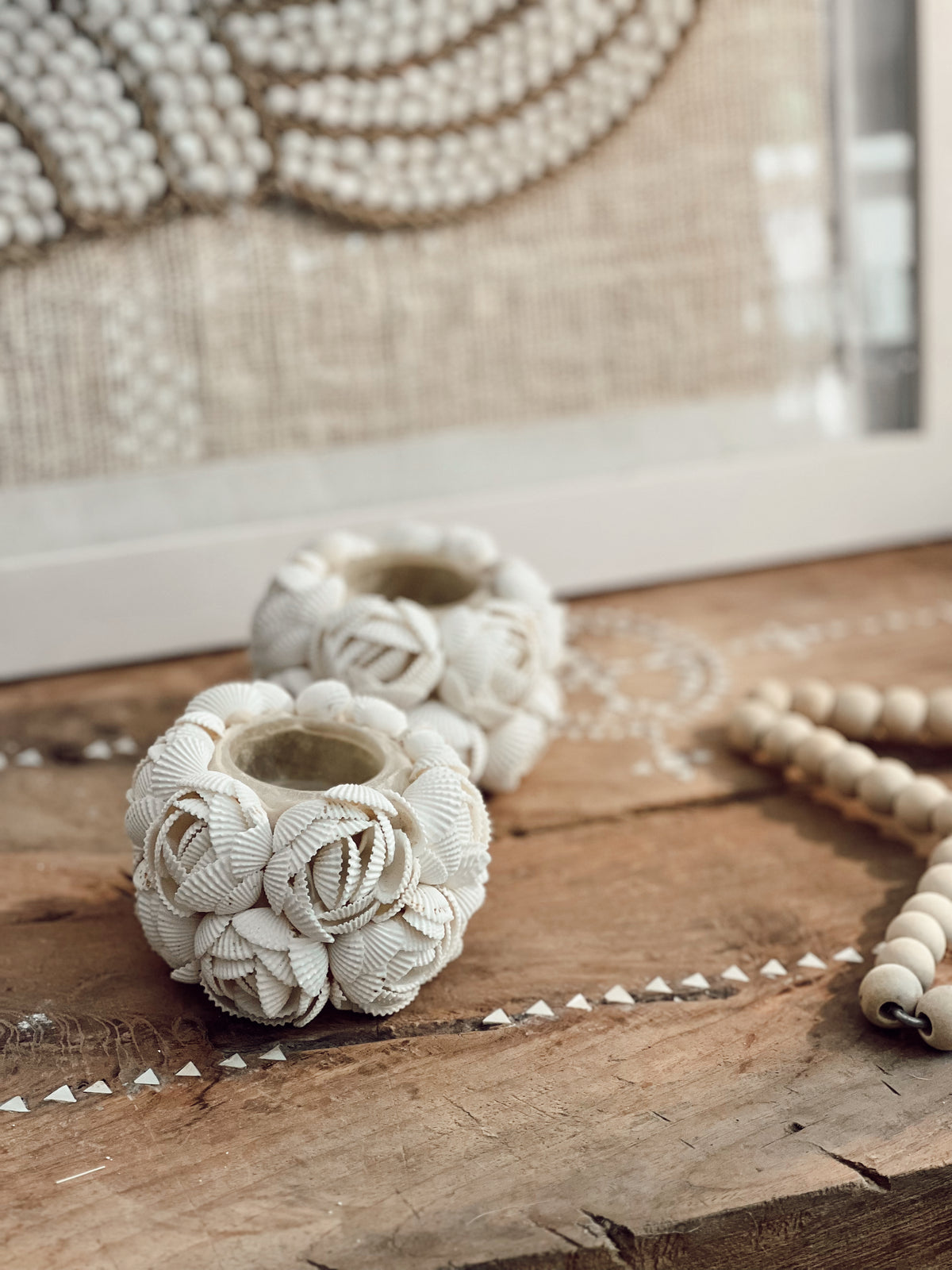 Bougeoir photophore en coquillages