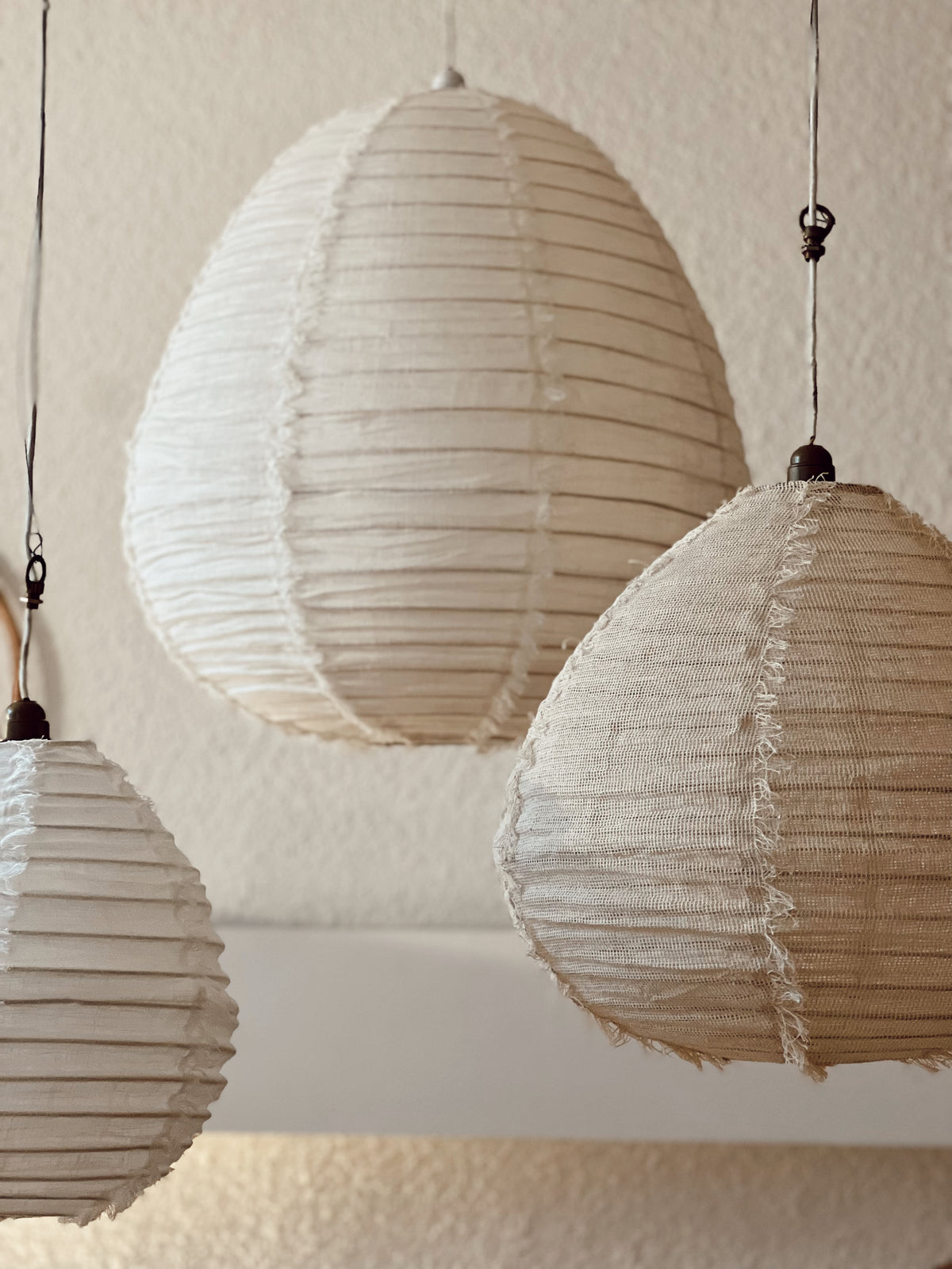 White Wabi Sabi linen hanging lamp