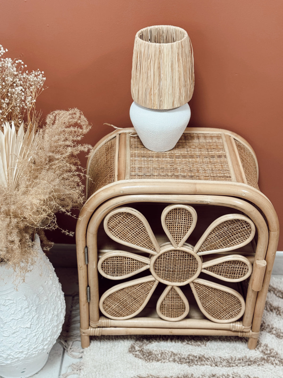 Table de chevet en rotin Flower