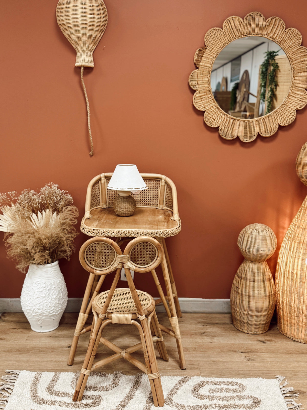 Ensemble bureau et chaise enfant en rotin Gili