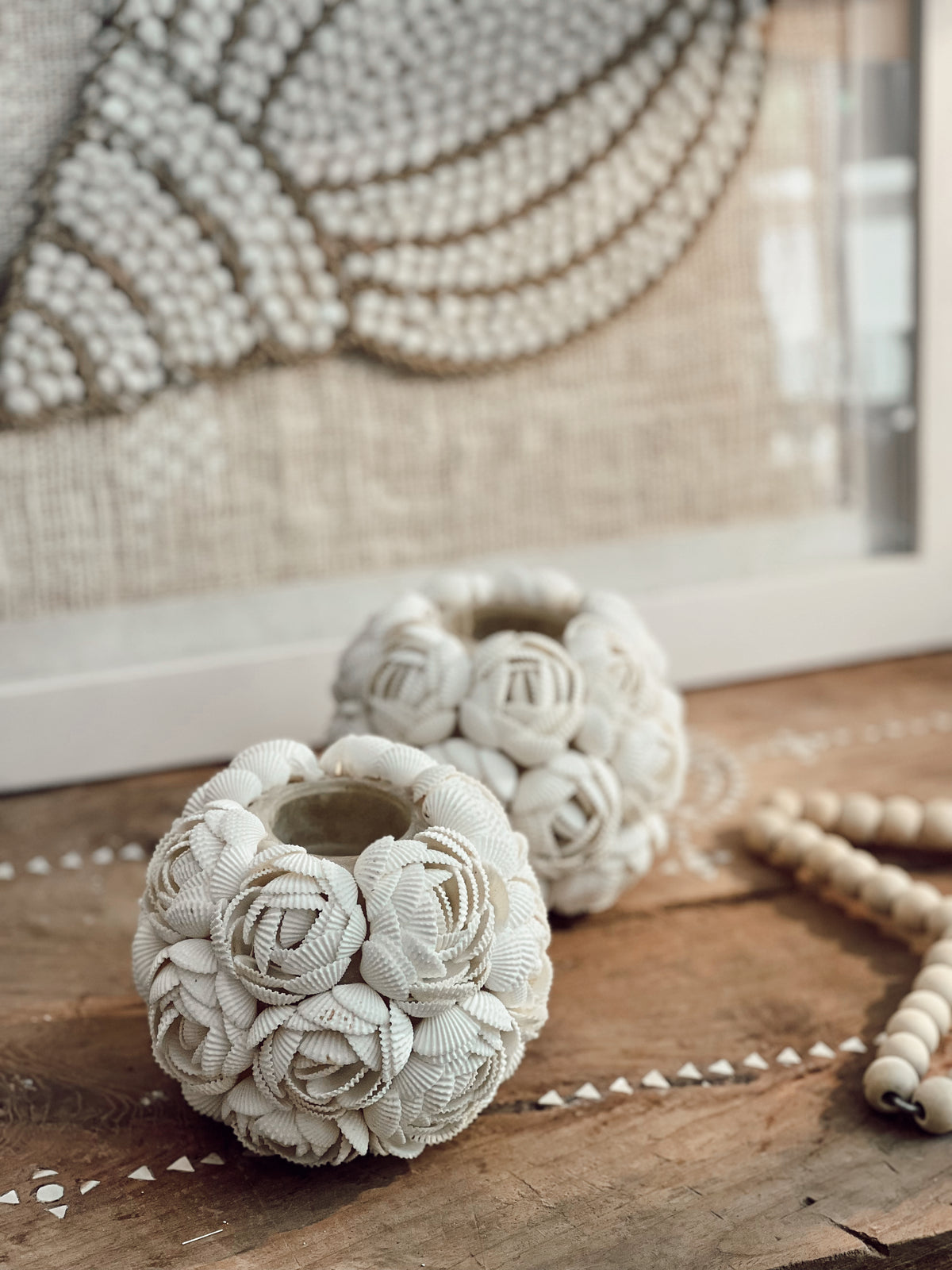 Bougeoir photophore en coquillages