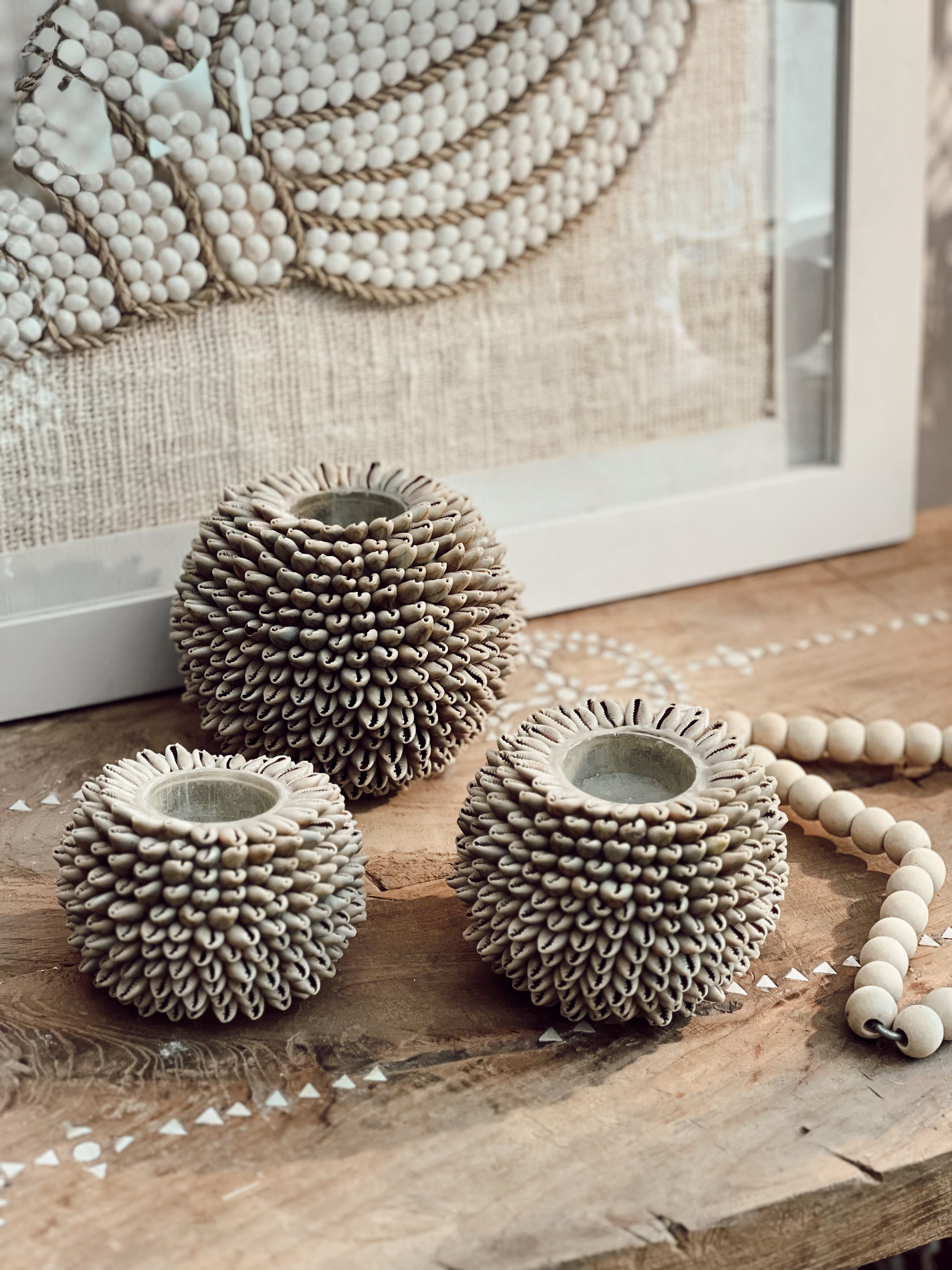 Bougeoir photophore en coquillages