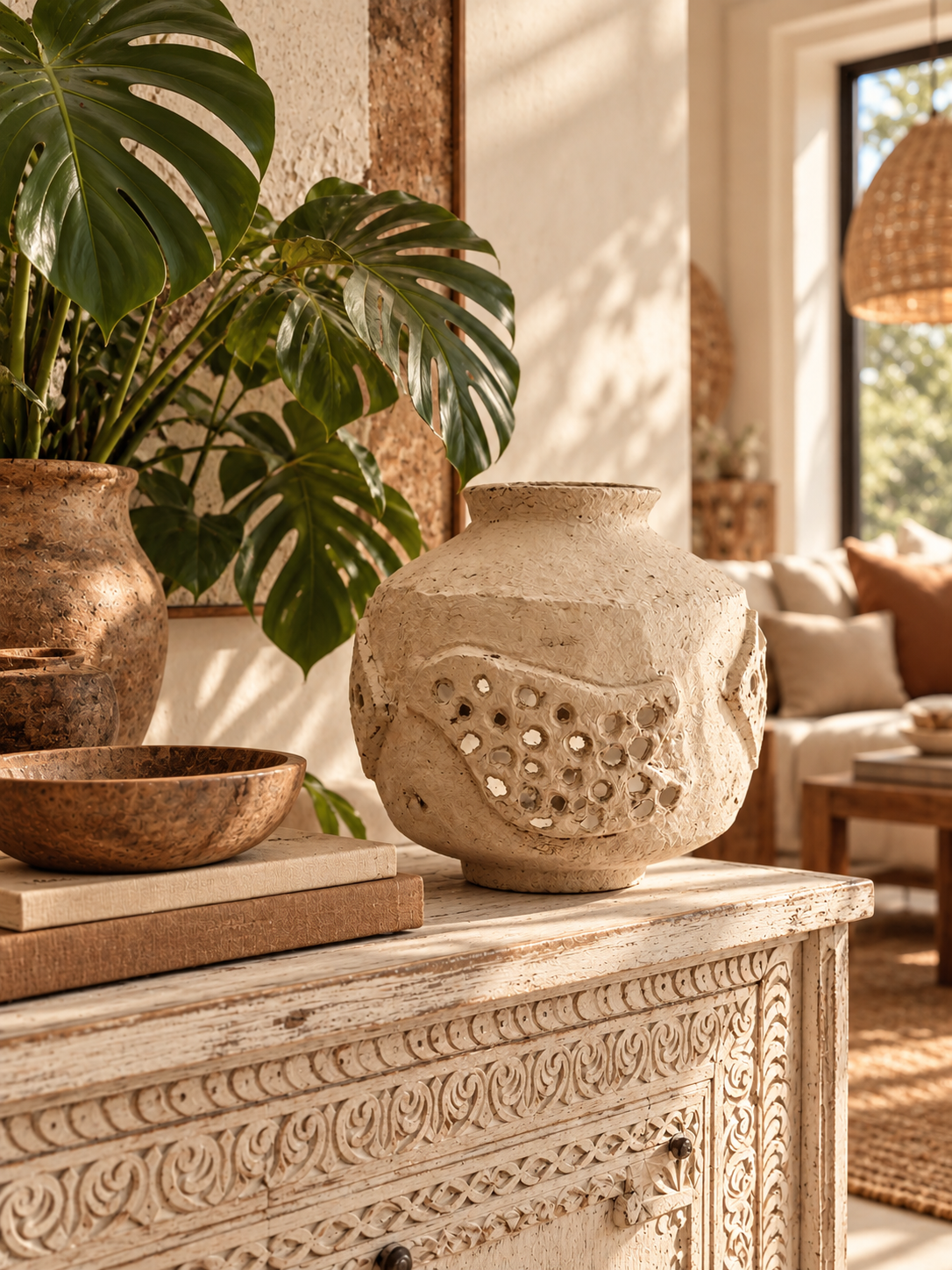 Vase indien en papier mâché et miroirs