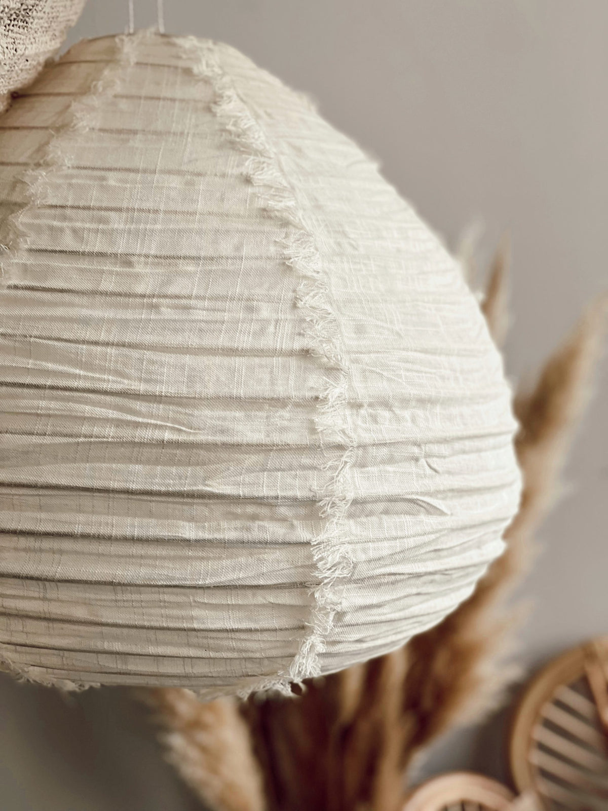 White Wabi Sabi linen hanging lamp