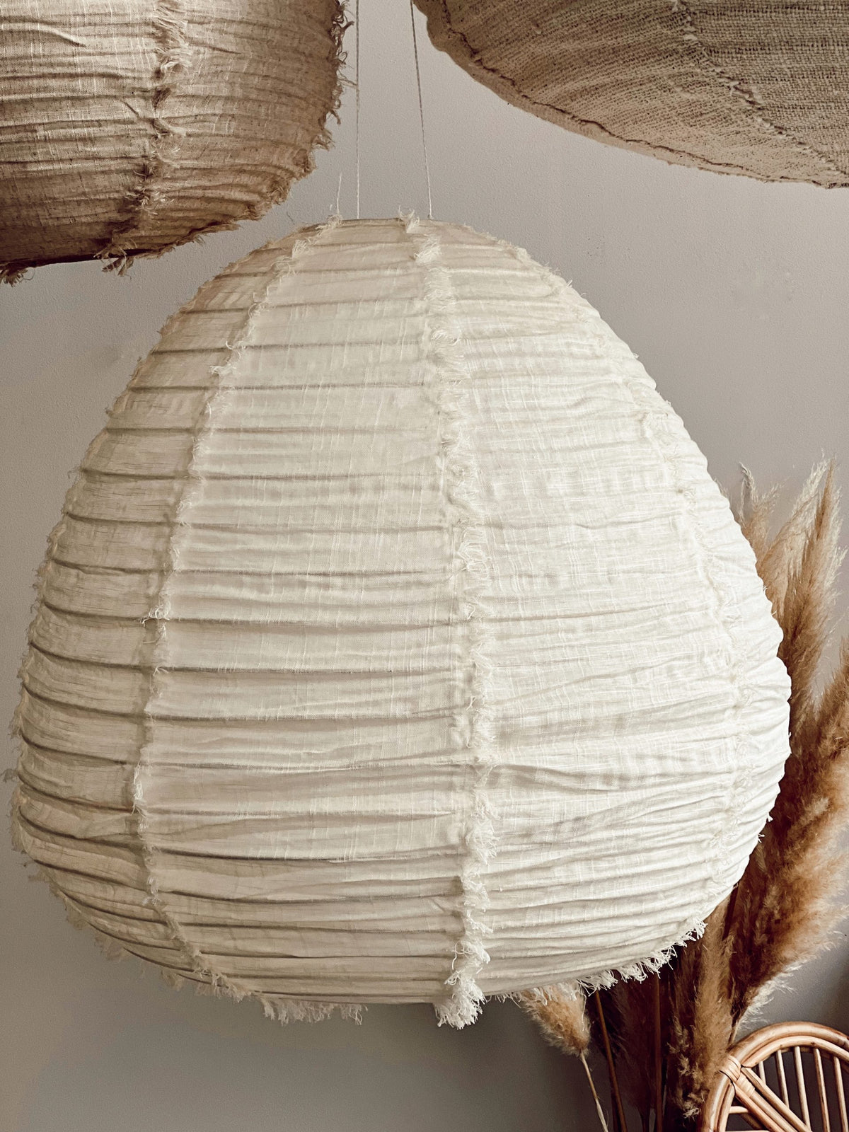 White Wabi Sabi linen hanging lamp