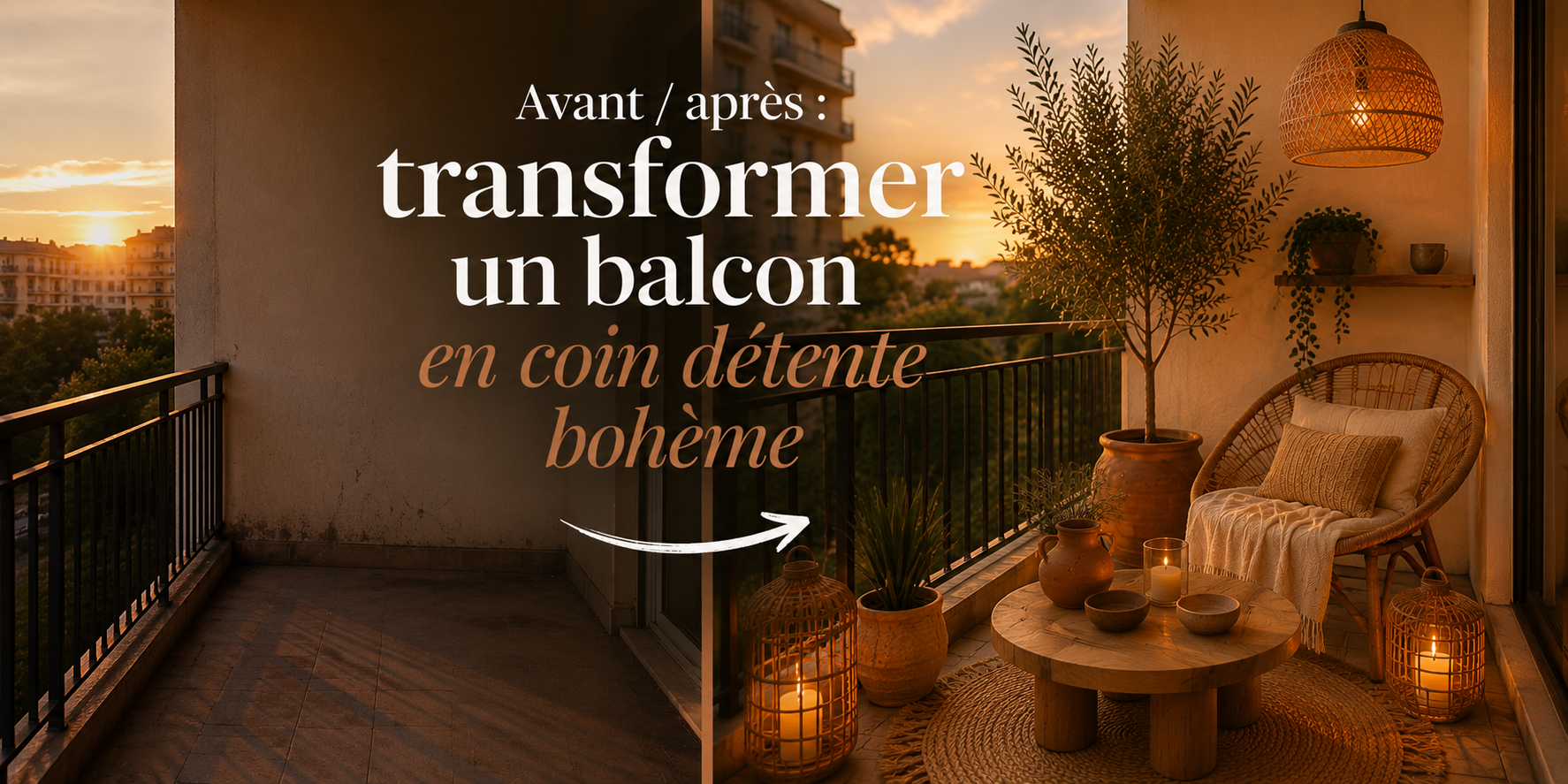 Avant / après : transformer un balcon en coin détente bohème