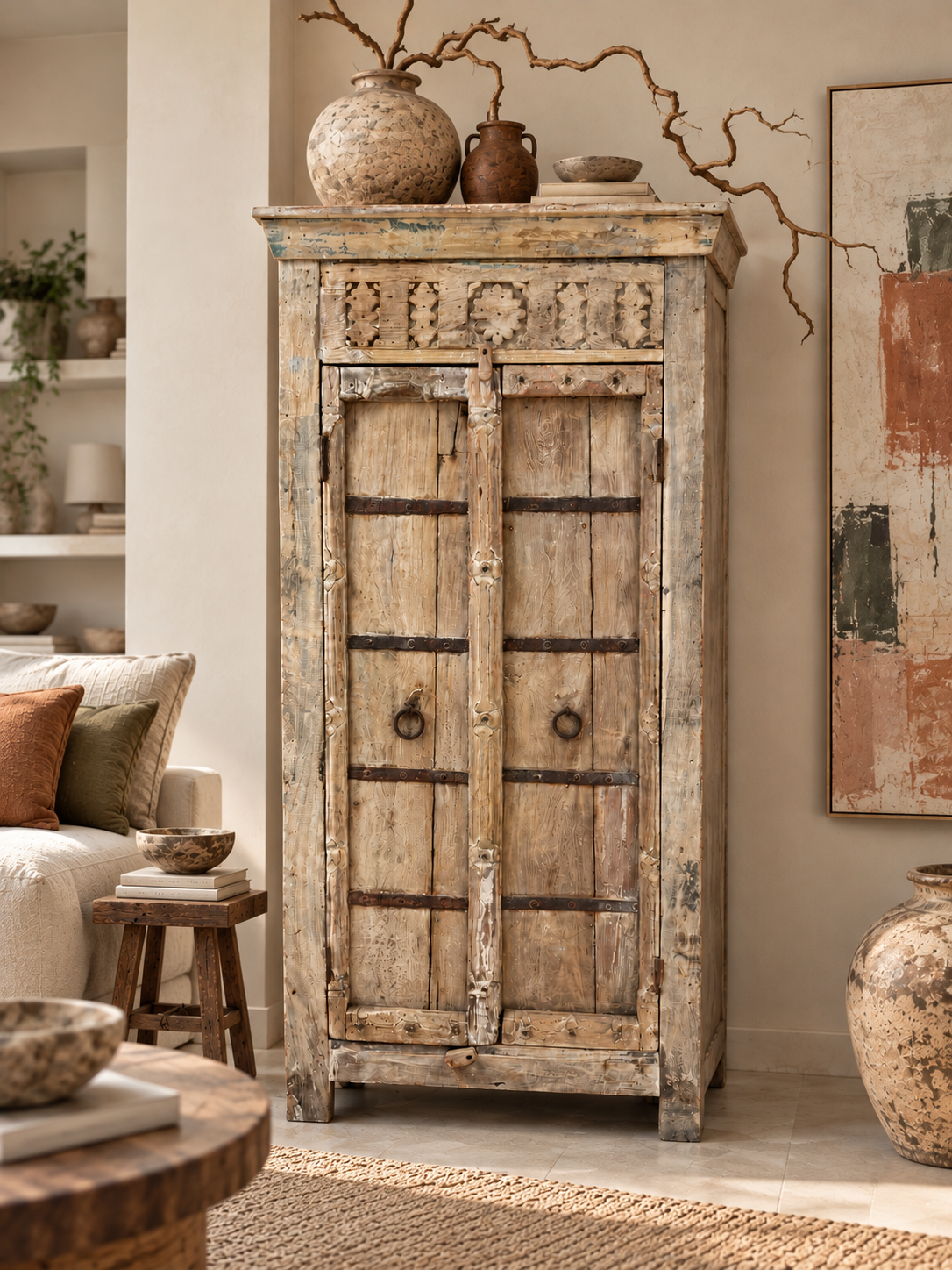 Armoire indienne ancienne en bois sculpté