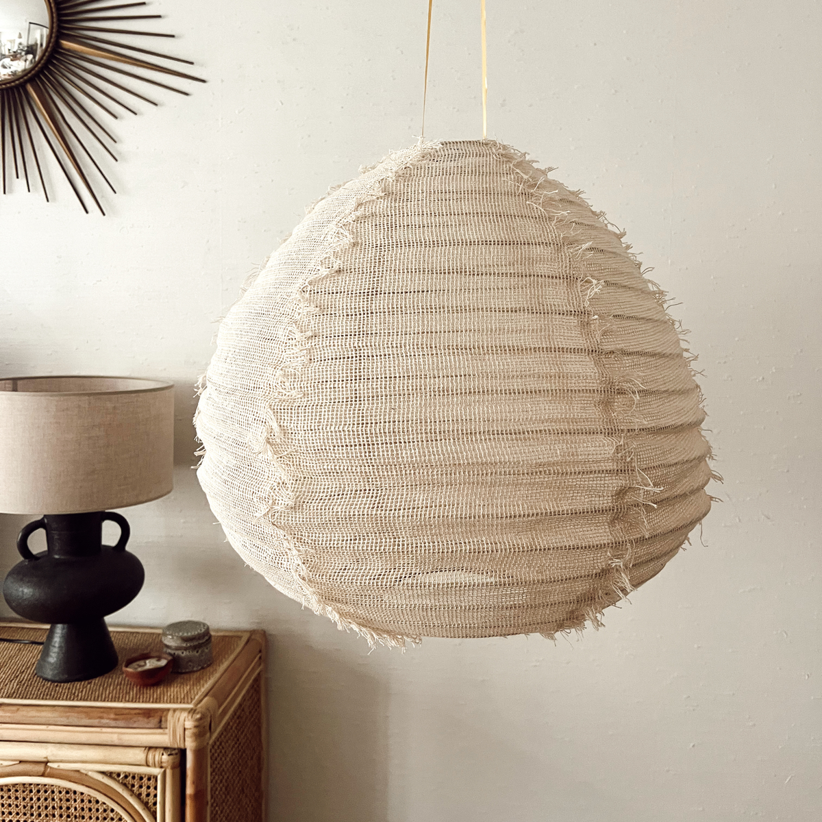 Wabi Sabi Natural linen hanging lamp