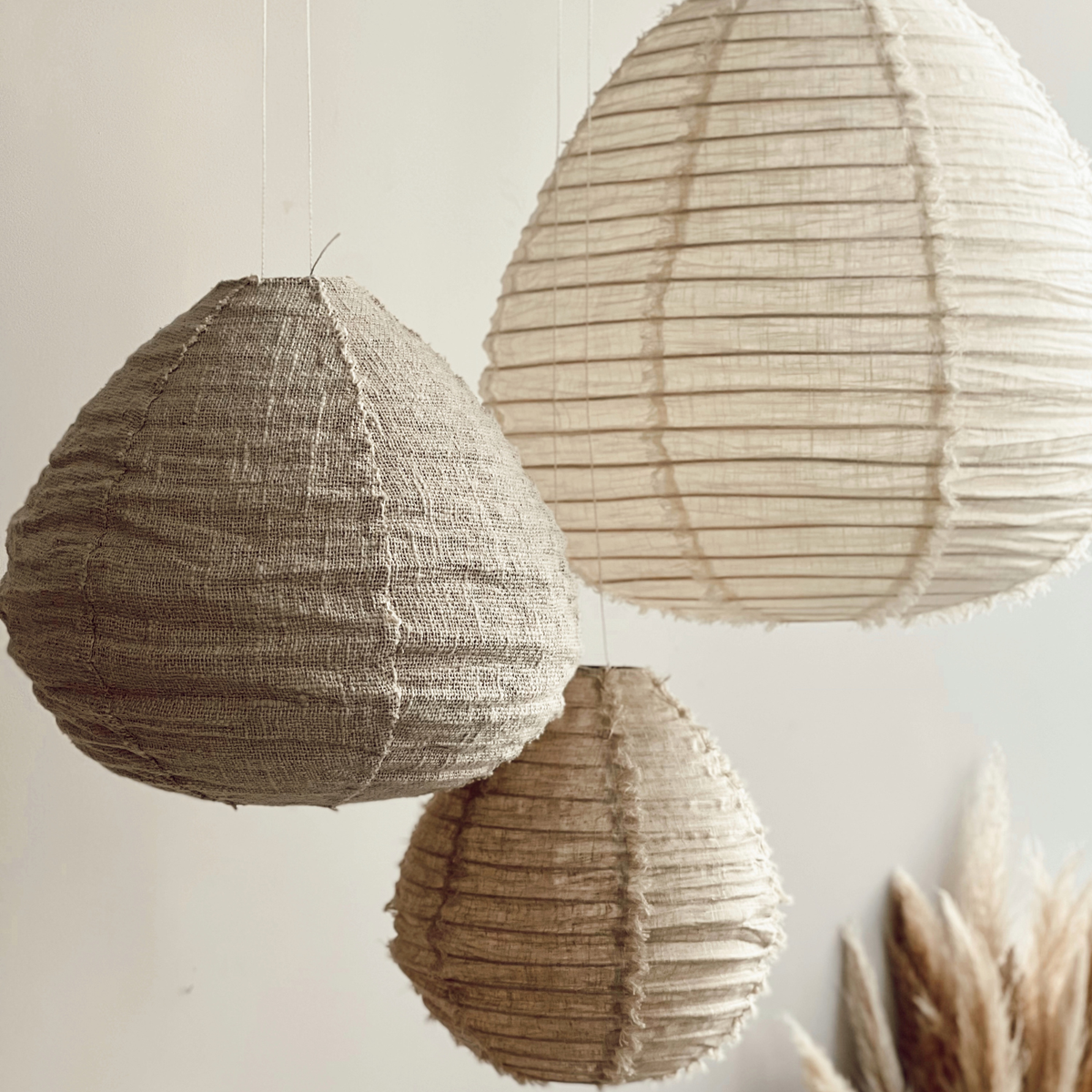 White Wabi Sabi linen hanging lamp