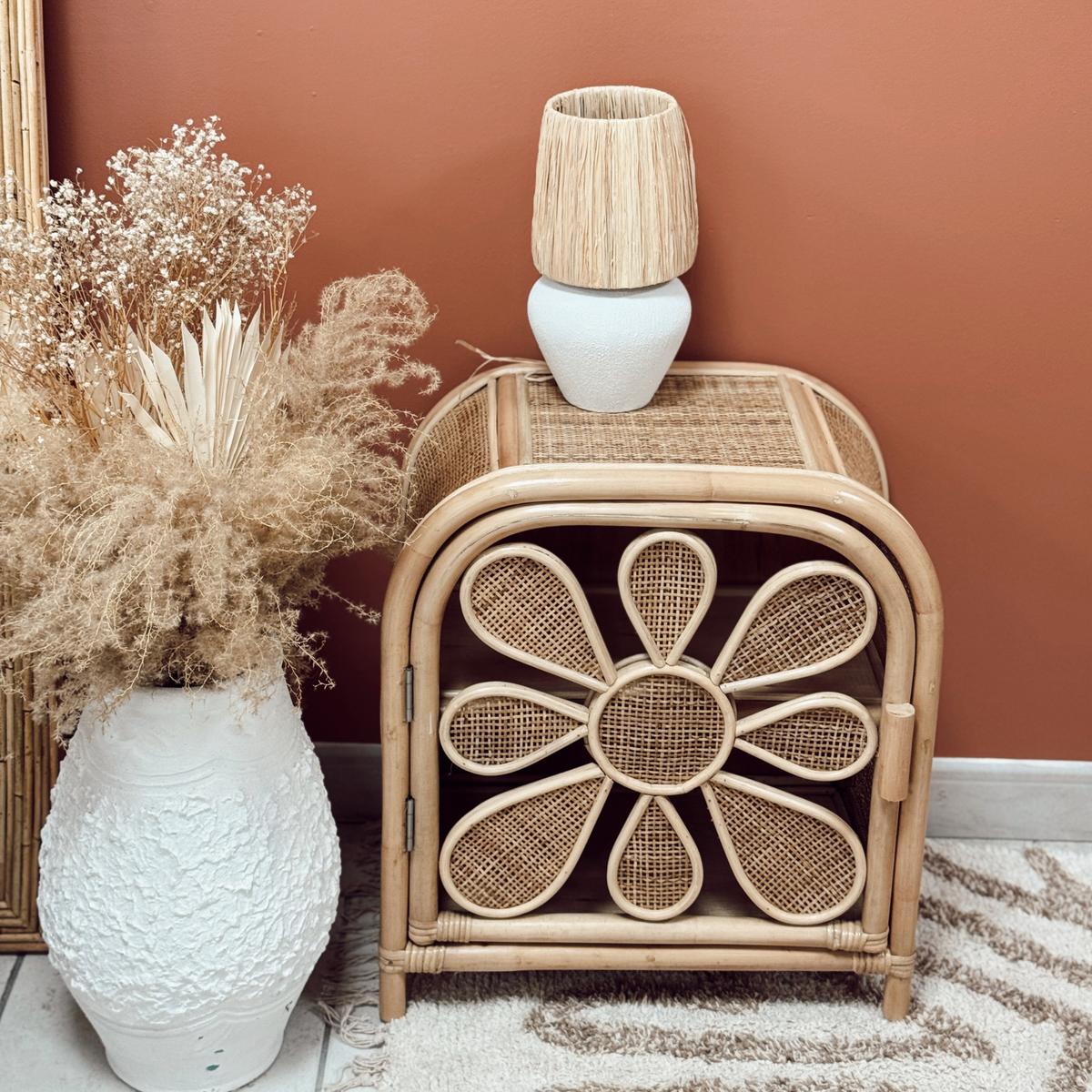 Table de chevet en rotin Flower