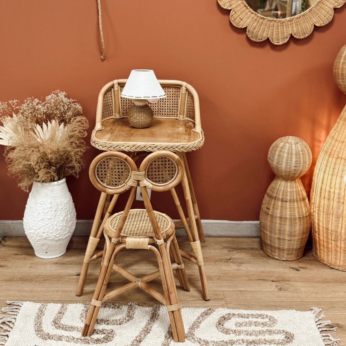Ensemble bureau et chaise enfant en rotin Gili
