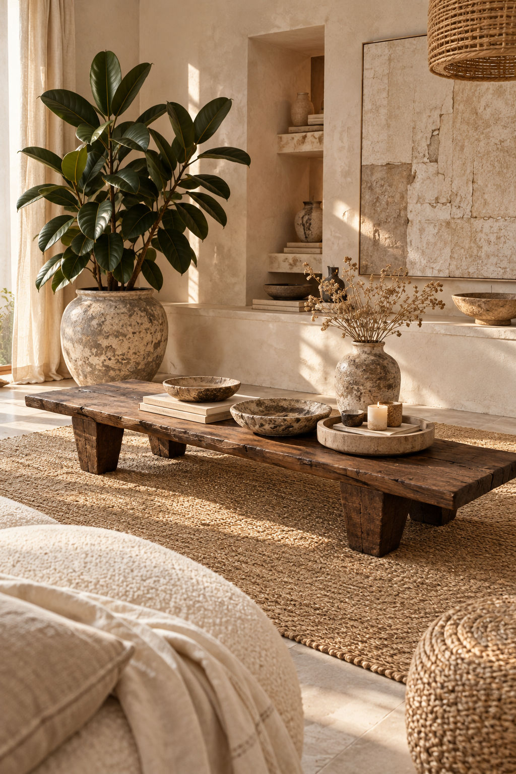 Table basse Naga ancienne en bois d'Inde