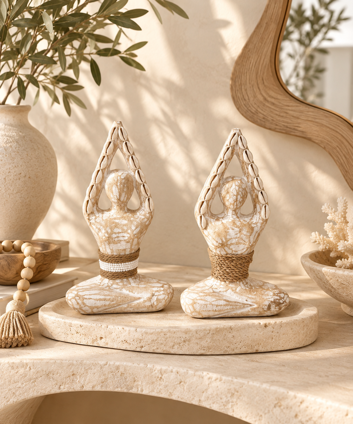 Statuette yoga en coquillages cauris