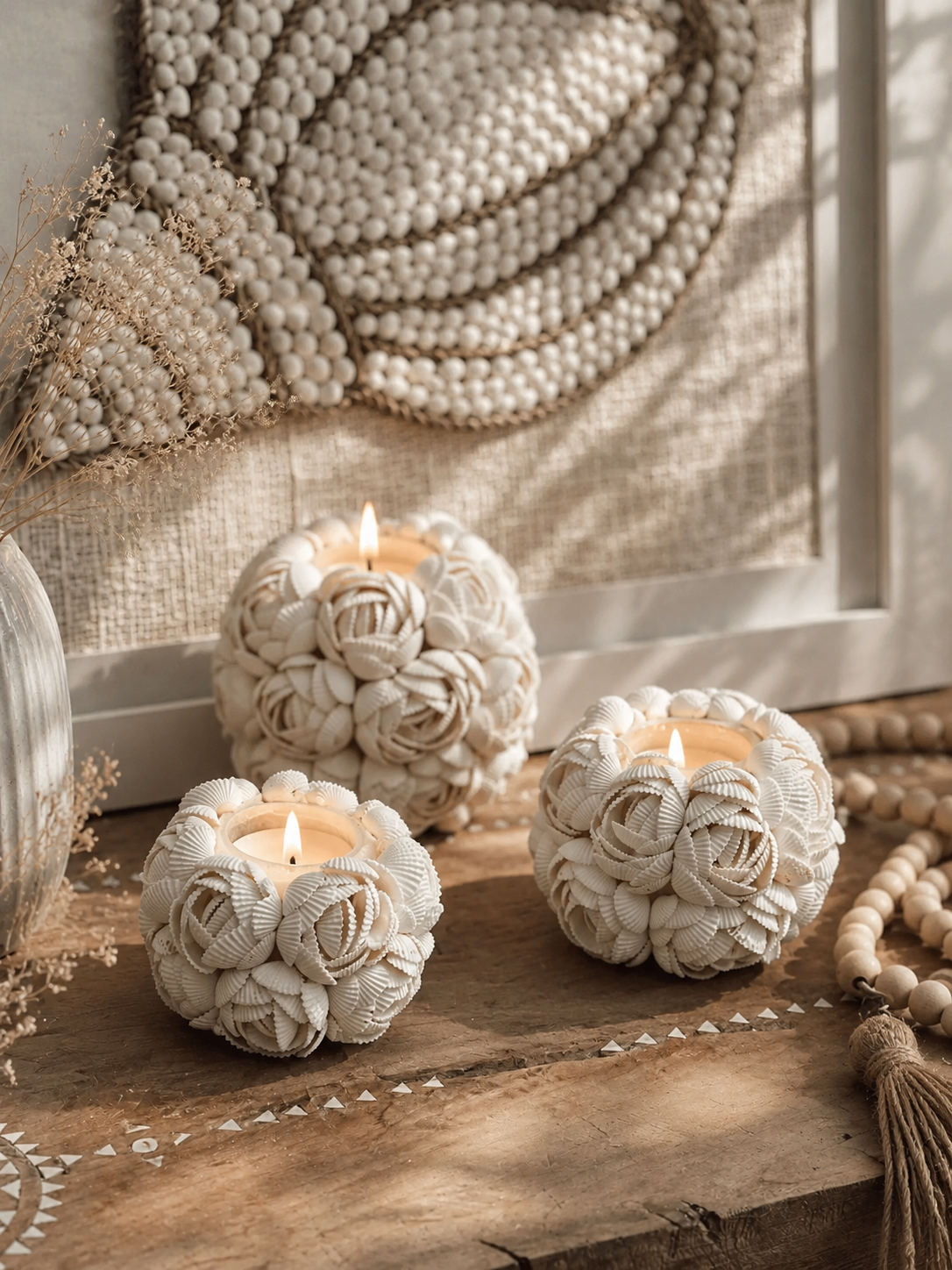 Bougeoir photophore en coquillages