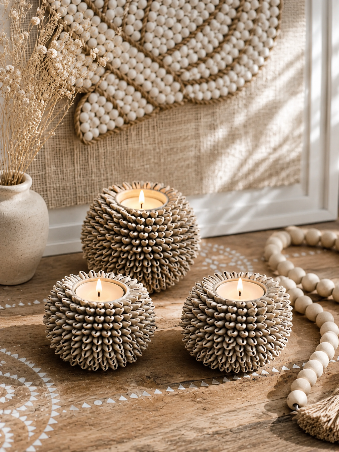 Bougeoir photophore en coquillages