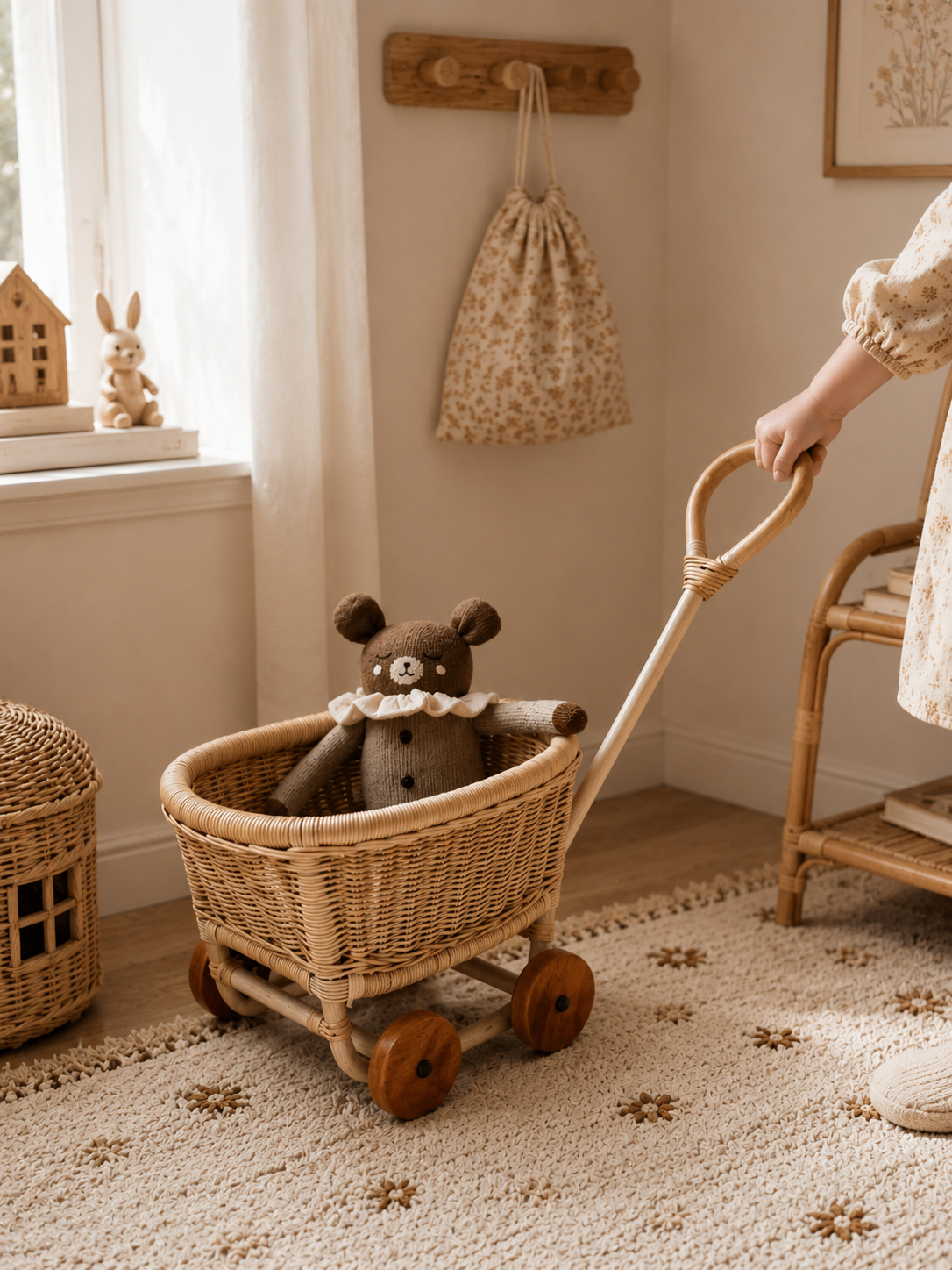 Chariot en rotin pour enfant