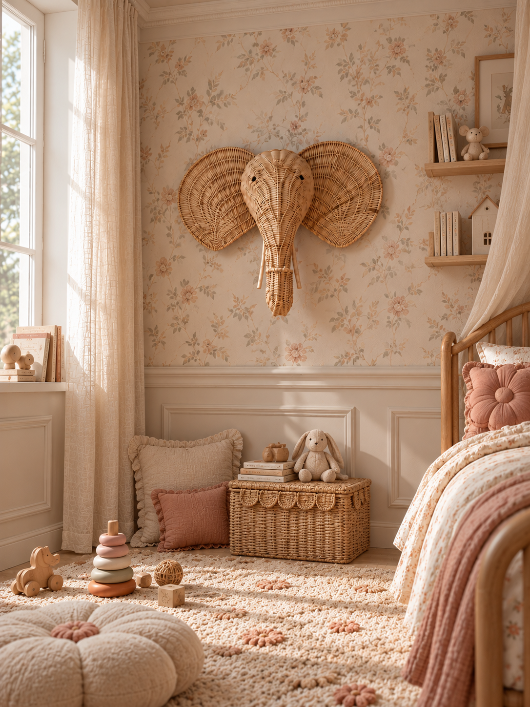 Rattan Elephant Head Wall Decor