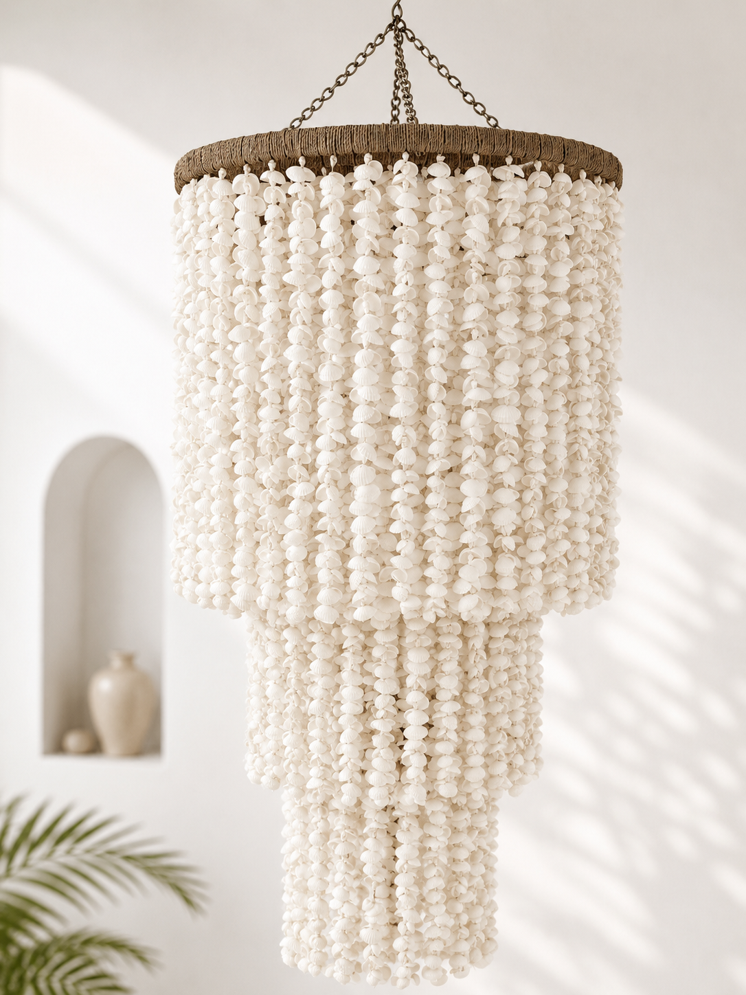 Lustre coquillages blancs – Suspension artisanale en cascade