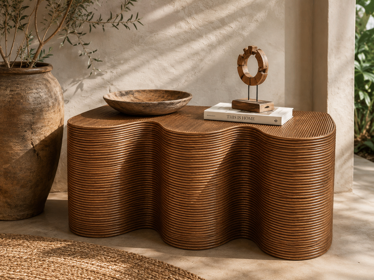 Banc Milo en rotin ondulé