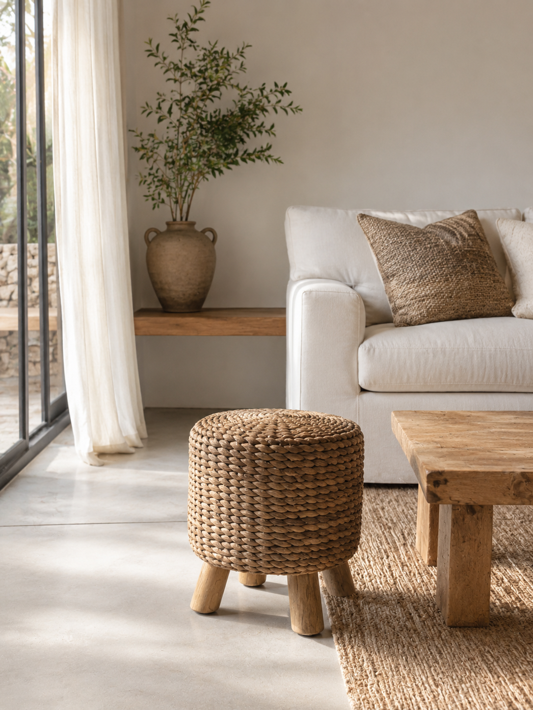Tabouret en Jacinthe d’Eau Tressée