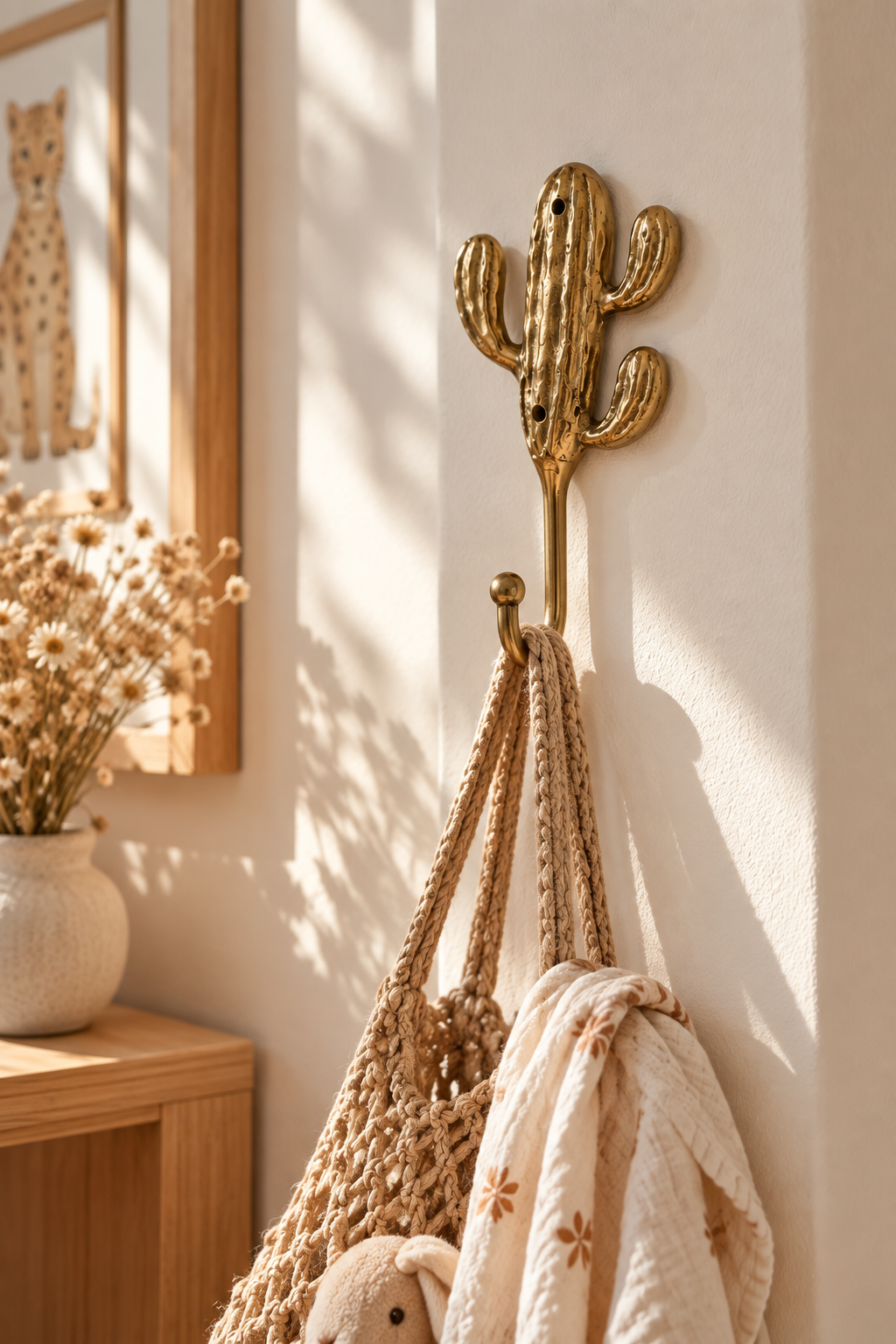 Accroche murale Cactus en laiton doré