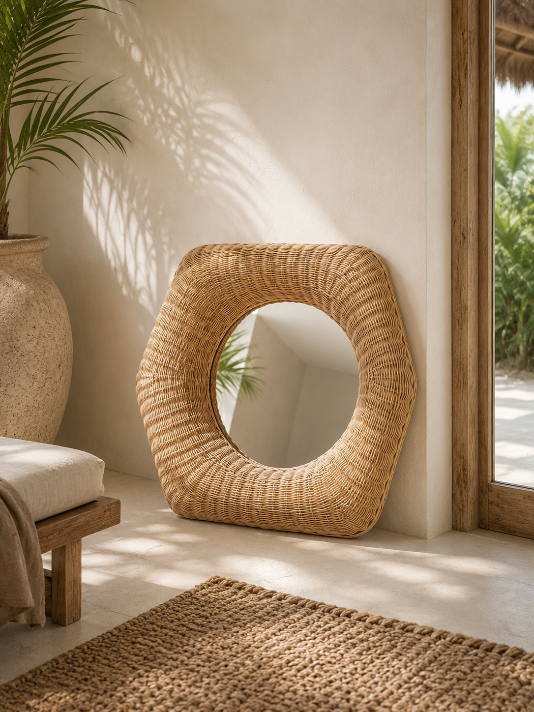 Miroir Stone en rotin