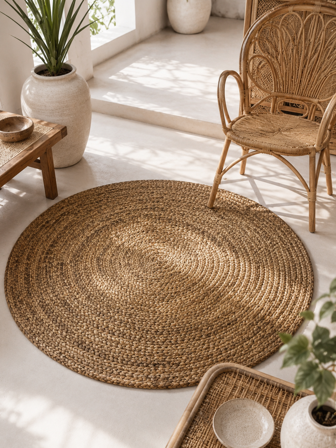 Tapis rond en jacinthe d'eau