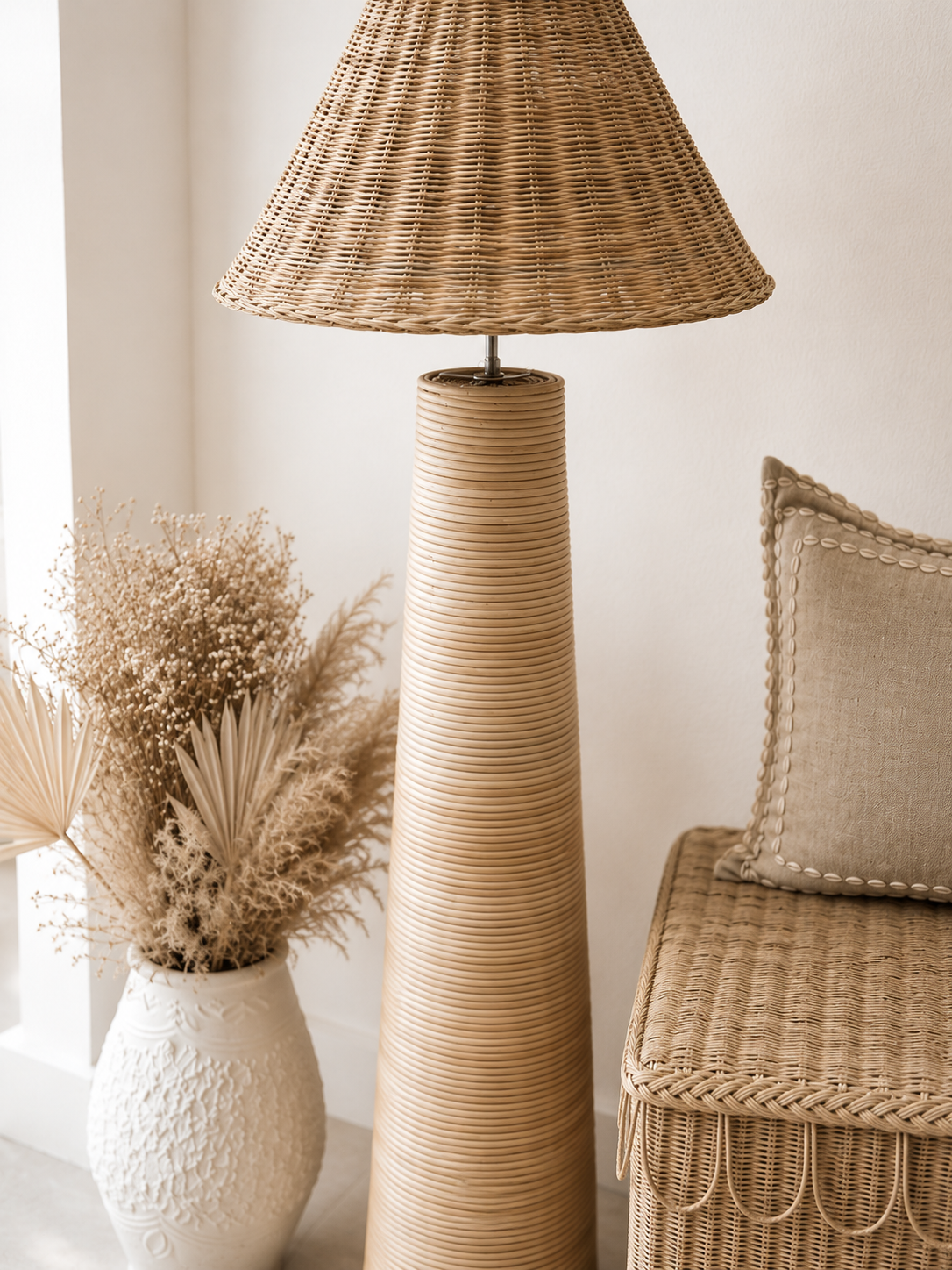 Lampadaire en rotin Totem