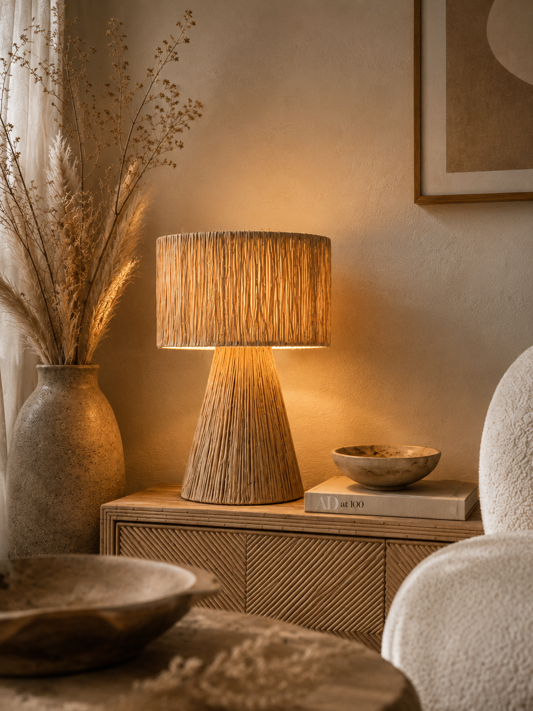 Lampe à poser en raphia Tali