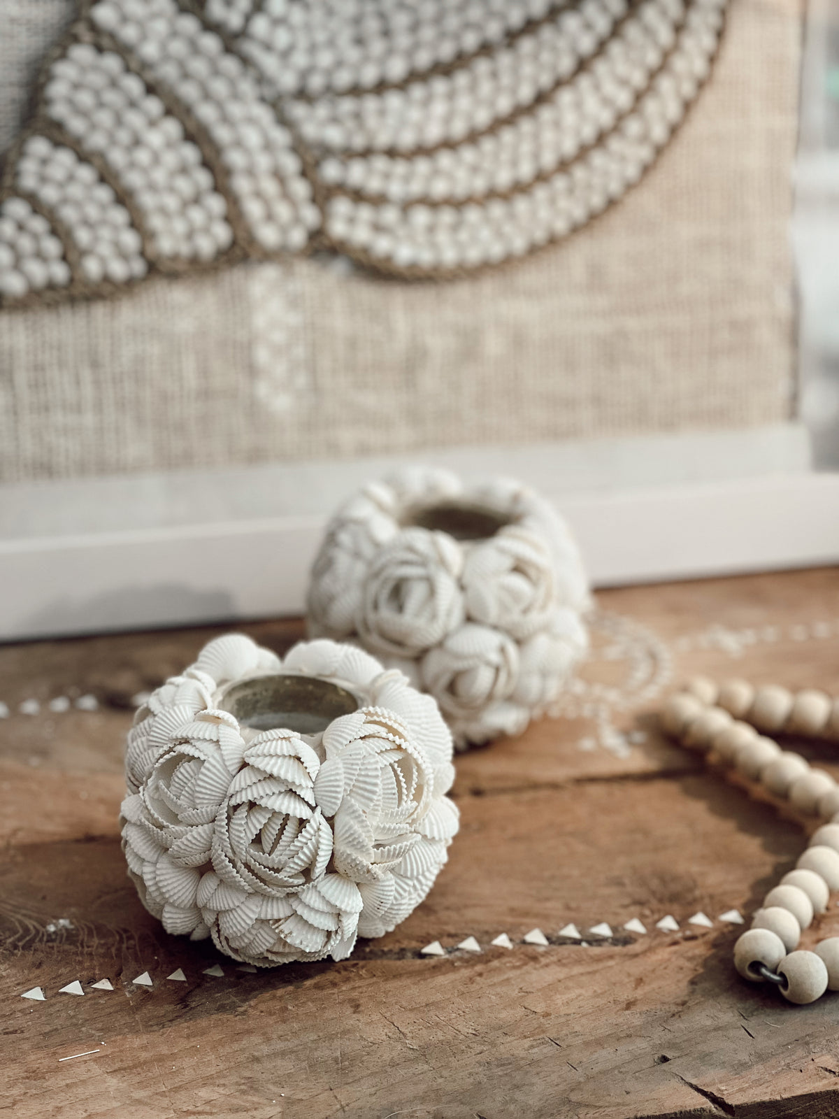 Bougeoir photophore en coquillages