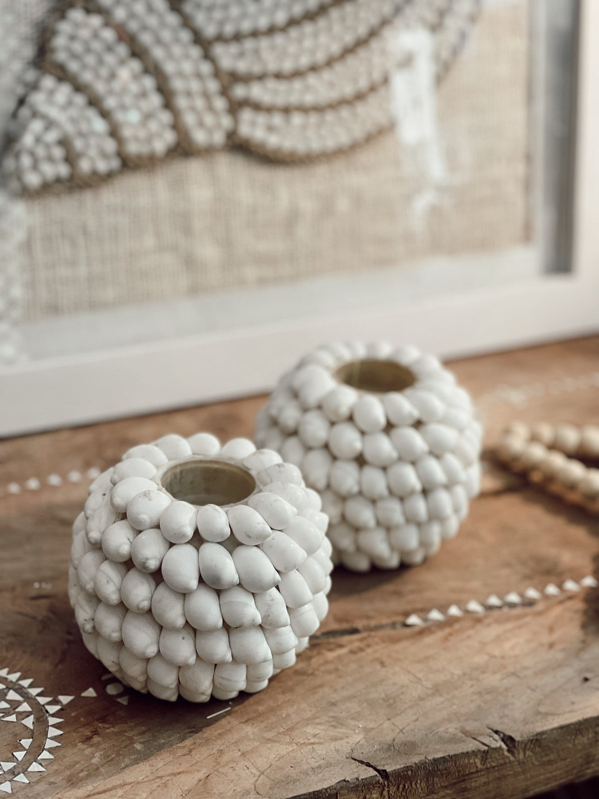 Bougeoir photophore en coquillages