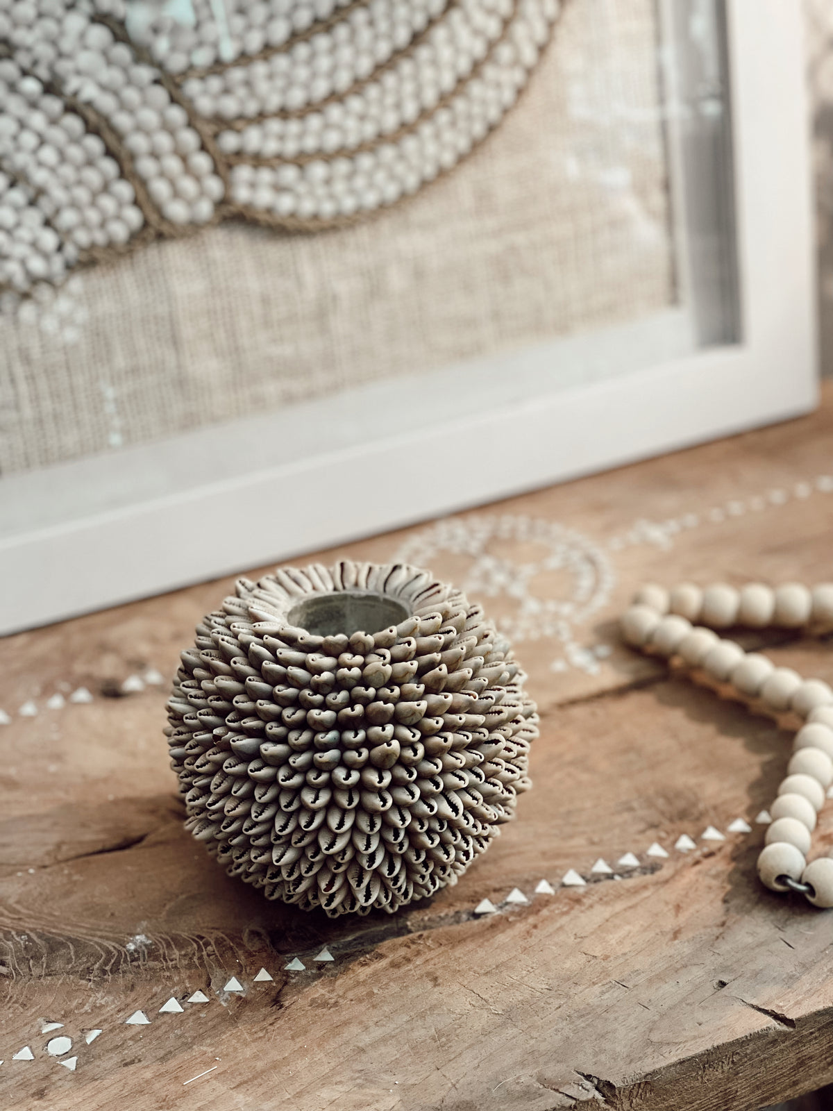 Bougeoir photophore en coquillages
