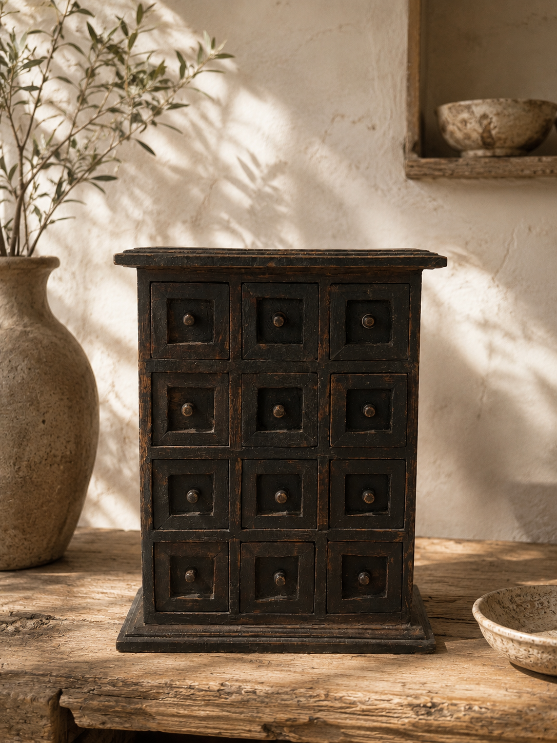 Petit meuble à tiroirs en bois ancien indien