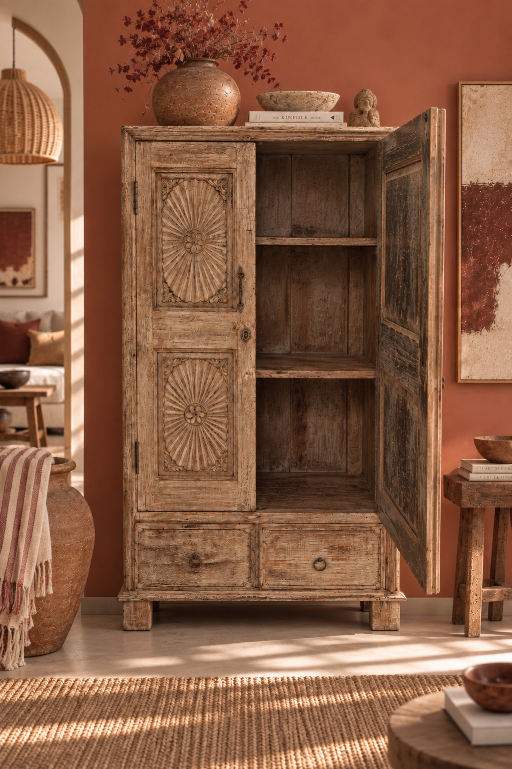 Armoire indienne ancienne sculptée