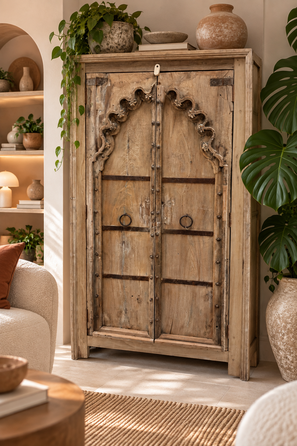 Armoire indienne ancienne en bois sculpté