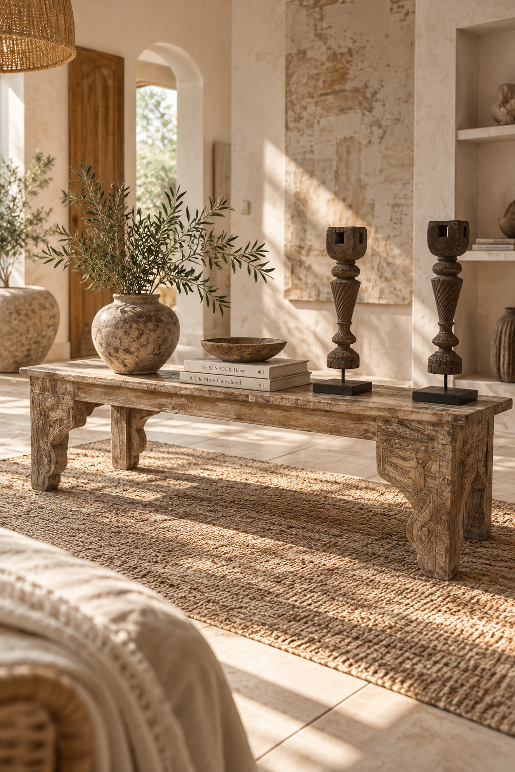 Banc indien sculpté en bois ancien