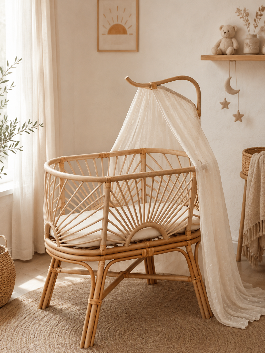 Lit Berceau Sunshine en Rotin avec Flèche Amovible