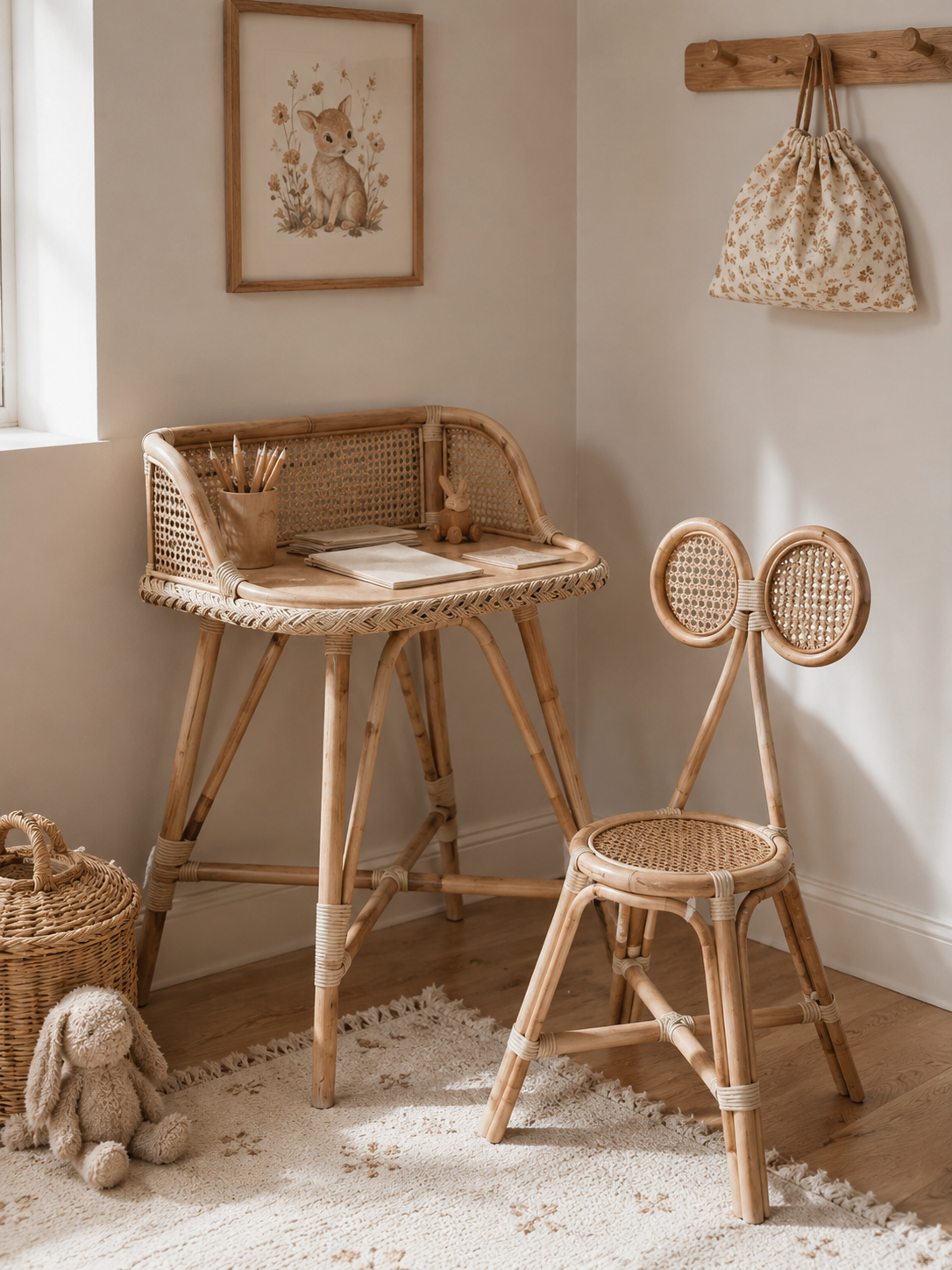Ensemble bureau et chaise enfant en rotin Gili