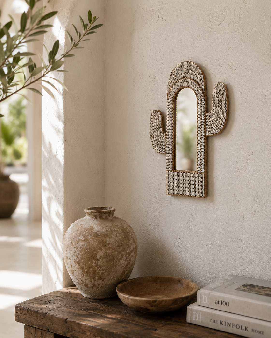Miroir cactus en coquillages