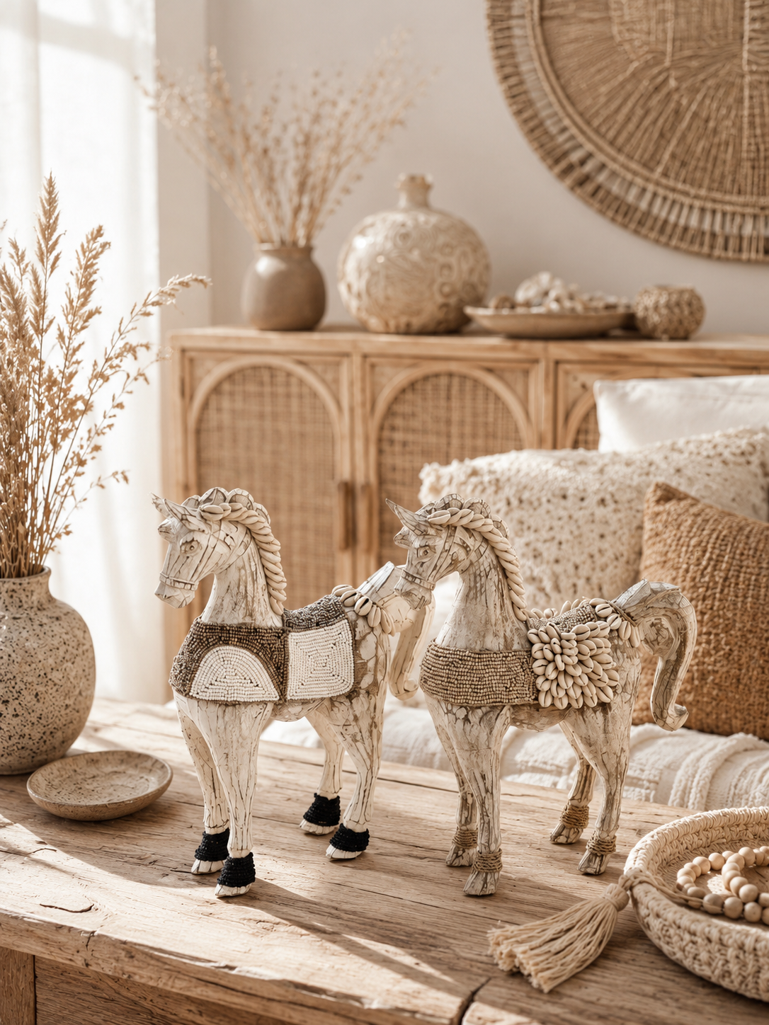 Cheval artisanal en bois sculpté