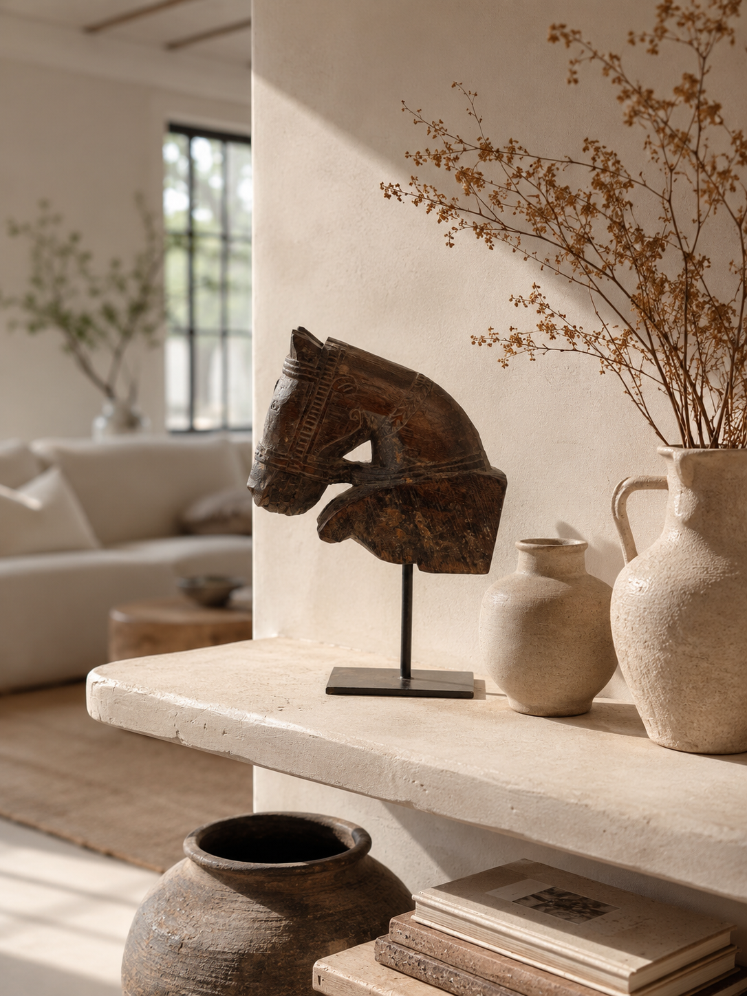 Cheval en bois sur socle