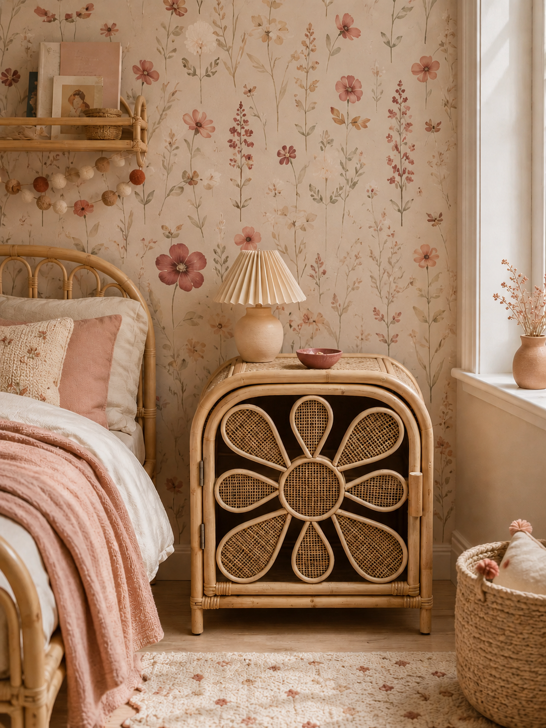 Table de chevet en rotin Flower