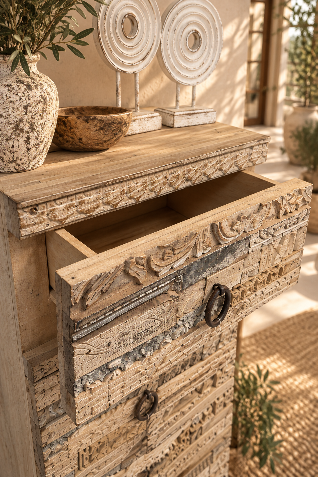 Chiffonnier indien en bois sculpté